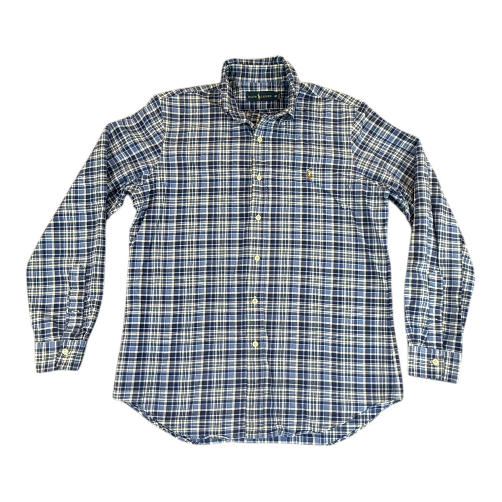 Ralph Lauren Shirt Mens Medium Blue White Plaid Long Sleeve Pony Logo Work